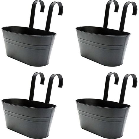 4 Pièces Pots de Fleurs Suspendus en Métal,Pots Suspendus Balcon avec Trou de Drainage, Pots Suspendus Noir avec Crochet Amovible pour Balcon, Clture, Jardin, Mur,Maison Décor (1/5)