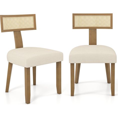 Dossier Rotin et Lin Lot de 2 Chaises de Salle à Manger Assise Rembourrée pour Cuisine Salon Restaurant Beige (1/5)