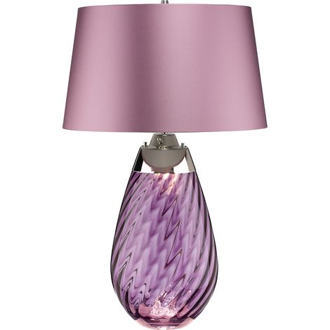 Elstead Lena 2 luci grande lampada da tavolo prugna, vetro color prugna, paralume erica, attacco E27 (1/4)