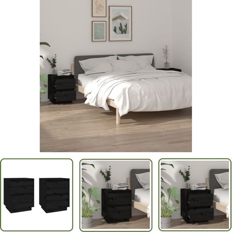 The Living Store Nachttische 2 Stk. Schwarz 40x35x50 cm Massivholz Kiefer - Nachttisch - Massivholzmöbel - Kiefernholz - Schwarz - Wohnzimmer Dekoration (1/5)