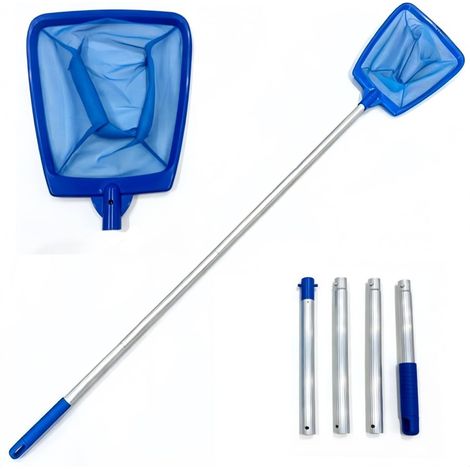 Épuisette de Piscine avec Manche, 155CM Épuisette à Mailles Fines de Nettoyage des Feuilles avec 4 Manches en Aluminium Épais pour Nettoyage Piscine Jardin Bassin Fontaine Baignoire Spa (Bleu) (1/5)