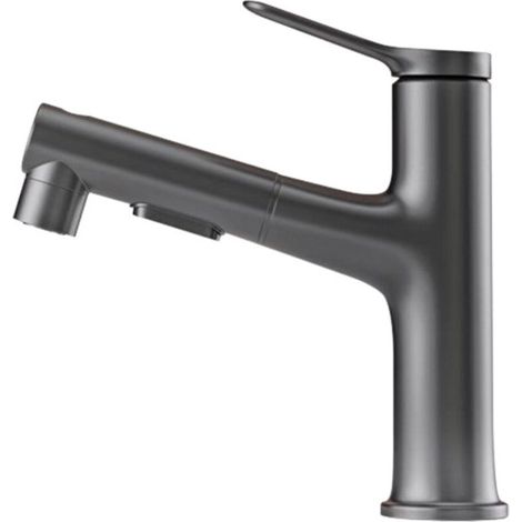 Rubinetto per bagno (grigio) con doccetta estraibile - Tre modalità di erogazione dell'acqua, rubinetto per bagno a foro singolo, perfetto per bagni familiari e moderni -Crezuo