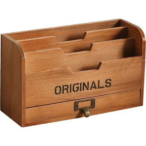 Ensoleille – Organisateur de rangement de bureau en bois massif – Boîte à tiroir à plusieurs niveaux – Taille 31 x 19 x 12 cm – Pour bureau et étude (1/4)