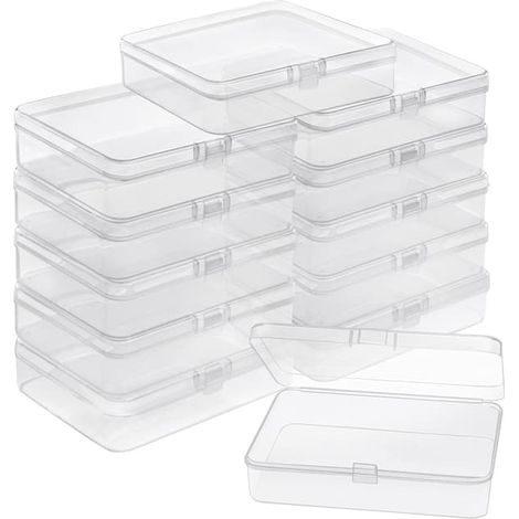 Petite boîte de rangement transparente en plastique avec couvercle à charnière (lot de 12) - L 11,2 x l 8,3 x H 2,8 cm - Mini boîte de rangement en plastique (1/5)