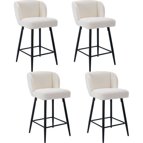 Wahson Sgabelli Bar Set di 4, Moderni Sgabelli Cucina in Pelliccia Sintetica Sgabelli Alti con Gambe in Metallo per Cucina Bancone, Bianco