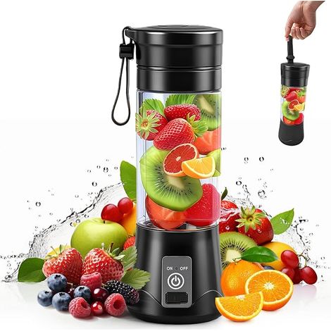 380ML Mini Portable Blender with Digital Display, Rechargeable Portable Blender with 10 Blades for Smoothies and Milkshakes, Travel, Gym (Black) (1/5)