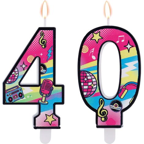 Bougie D'anniversaire Rétro Colorée en Forme de Chiffre 40, Décoration de Gâteau Disco Néon Vintage pour une Fête à Thème Années 70, 80 et 90 Articles Fête D'anniversaire Rock Rétro (1/5)