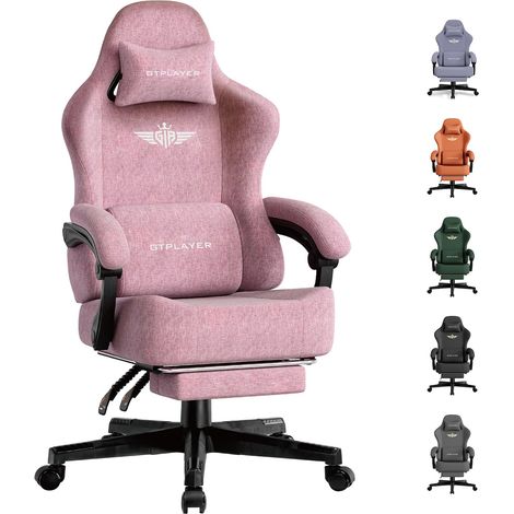 Chaise de Gaming - Respirante - Ergonomique - Tissu de qualité supérieure - Chaise Ergonomique en Polycarbonate - Dossier réglable à 160° et Repose-Pieds Extensible - Rosa