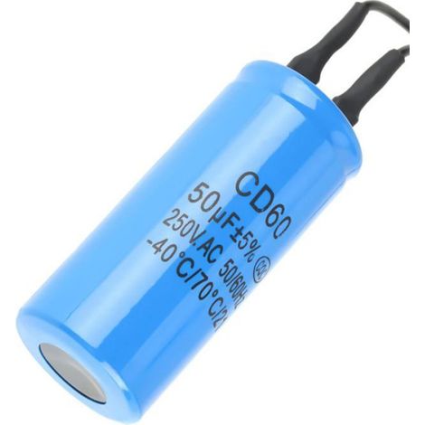 Condensateur De Course Cd60 50Uf 250V Condensateur De Démarrage De Moteur À Courant Alternatif Avec Fil Conducteur Pour Moteurs Co (1/5)