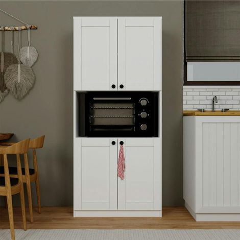 Vaisselier de cuisine blanc 4 portes 1 niche rangement VAREN