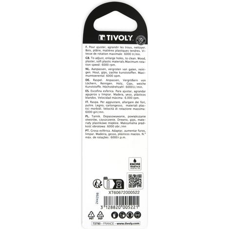 Tivoly - Raspa su gambo conico Ø 15 mm codolo 6 mm - Per trapano-avvitatore - Acciaio HCS ad alto tenore di carbonio - Adatta per lavorare ogni tipo di legno