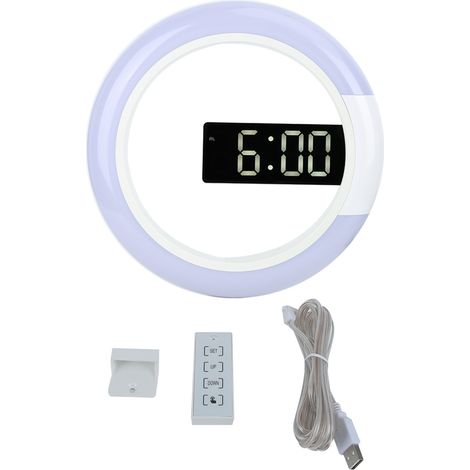 Horloge Murale LED Moderne avec Alarme, Thermomètre et Éclairage - Décoration Intérieure Blanche (1/5)