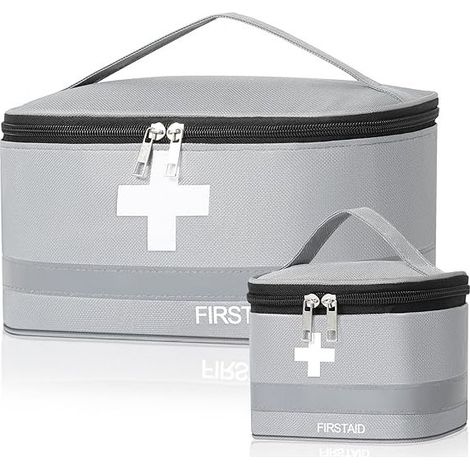 2-teiliges leeres Erste-Hilfe-Set, großes und kleines Reiseapotheken-Set, wasserdichte, tragbare Medikamententasche, Aufbewahrungsbox für Medikamente, für Outdoor-Aktivitäten, Zuhause und Reisen (1/5)