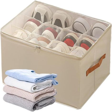 Schuhaufbewahrungsbox,Geeignet für 8 Paar Schuhe,Großer Schuhorganizer mit Fächern und Deckel,Grau,43 x 43 x 32 cm (1/5)