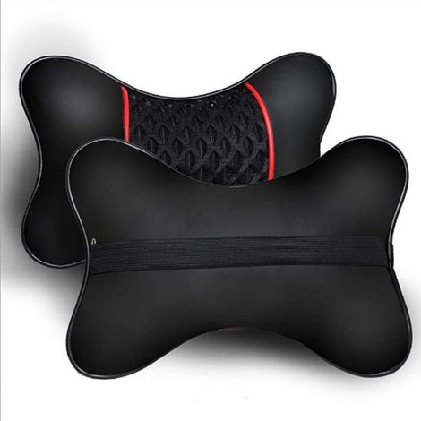 Lot de 2 coussins d'appui-tête de voiture en cuir PU, coussin de repose-nuque, coussin de soutien de cou souple et portable pour (1/5)