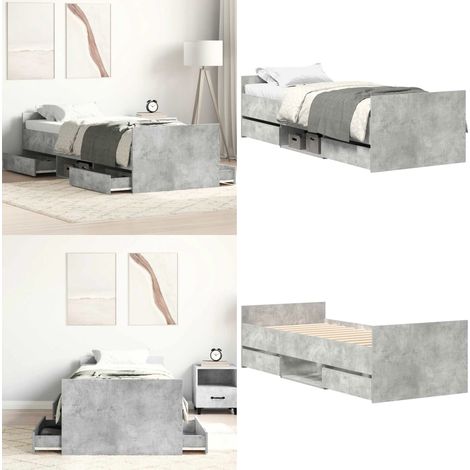 Bettgestell mit Kopf- und Fußteil Betongrau 75x190 cm - Beton Grau - Holzrahmen - Massivholzkopfteil - Lattenrost - Schrankbett - Home & Living (1/5)