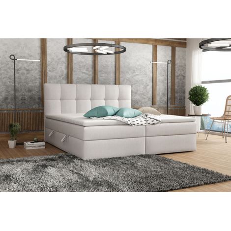Boxspringbett Schlafzimmerbett ARTURO 200x200cm Stoff Soro Hellgrau (1/2)