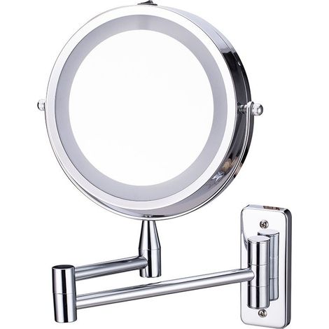 7 Pouces LED Miroirs Maquillage Mural Miroir Grossissant Lumineux, 1x/10x Grossissement Charge USB Réglable, 360°Pivotant Extensible, pour Salles de Bain et Famille (1/5)