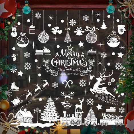 9 Feuilles Noël Autocollants Fenetre, Flocons Décoration de Noël Fenetre Stickers Noël Fenêtre Réutilisable Electrostatique PVC Autocollant Noel Fenetre (1/5)