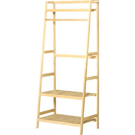 HOMCOM Attaccapanni in Legno di Bambù da Terra con Ripiani 70x42x164cm