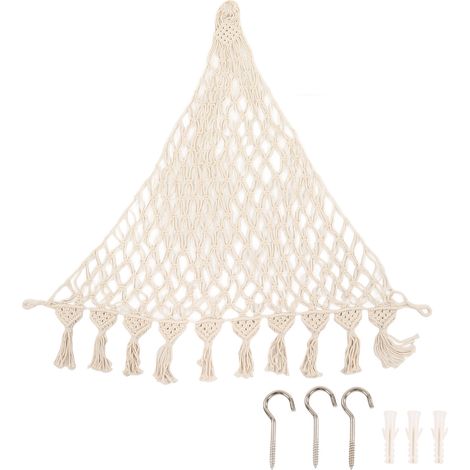 Filet à peluche tricoté main, style bohème en corde de coton, hamac pour ranger doudous, Type 5 (120x120x125cm) (1/5)
