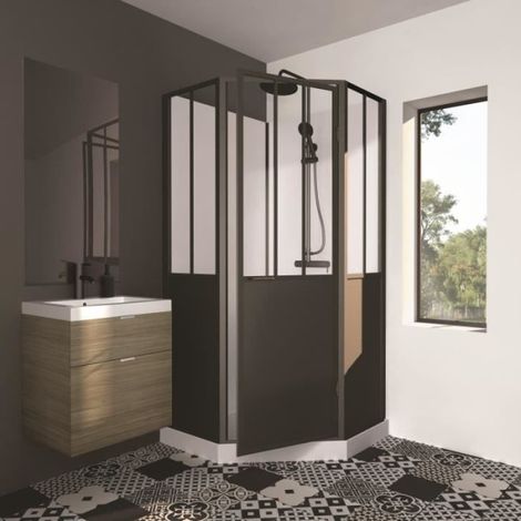 CABINE DE DOUCHE 100X100X220 STYLE INDUTRIEL NOIR (1/5)