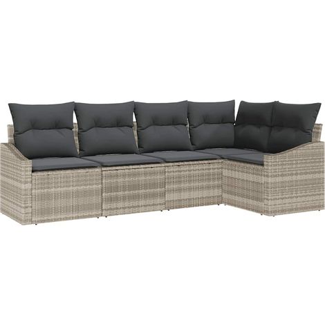 Sofa Set with Cushion 5 pcs Light grey Poly Rattan vidaXL
