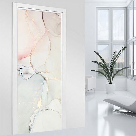 Stickers pour porte - Effet marbré - 63 x 205 cm - Adhésif + Protection BRILLANTE (1/2)