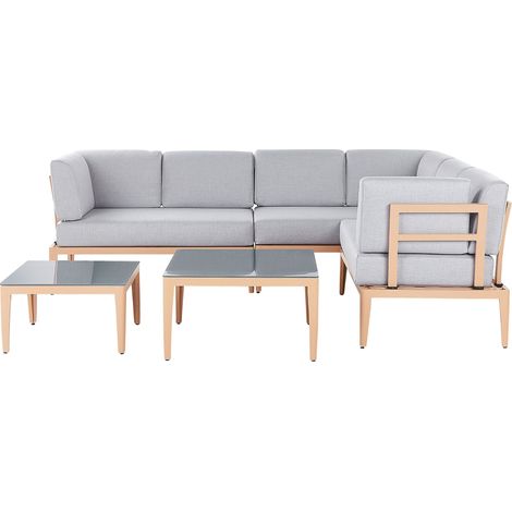 Garden Corner Sofa with Table 6 Seater RIMA III Left Hand Modular Metal Grey