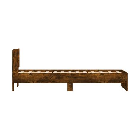 Cadre de lit avec tête de lit, chêne fumé, bois stratifié, chêne naturel élégant, tête de lit confortable, pour chambre, décor moderne, facile à assembler (1/5)