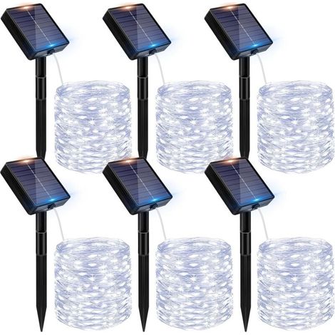 6er-Set Solar-Lichterketten für den Außenbereich, 3 x 12 m, 120 LEDs, IP65 wasserdicht, 8 Modi, geeignet für Garten, Terrasse, Weihnachten, Hochzeiten und Partys (Kaltweiß) (1/5)