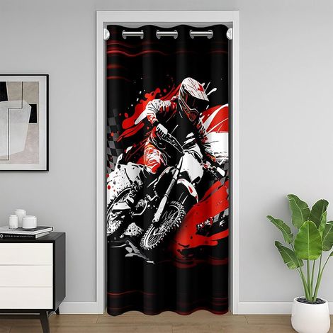 Motos Rideau de Porte 86x203cm Dirt Bike Rideau Occultant Rideaux Rouge Sports extrêmes Chaleur Noirout Rideaux Exterieur d'entrée Racing Motocross Rideaux Interieur Salon Chambre - 86L X 203H cm (1 P (1/5)