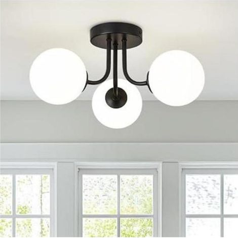 Lustre à trois têtes, plafonnier LED moderne, douille E27, lumière blanche, luminaire décoratif, idéal pour la salle à manger et le salon. (1/5)