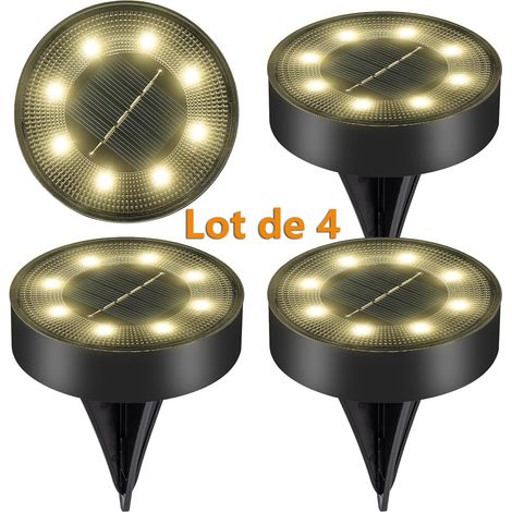 Lot de 4 Lumières solaires de sol extérieures - Blanc chaud - 8 LED - Étanche IP68 - Éclairage pour jardin, allée, terrasse, entrée de garage - Automatique (1/5)