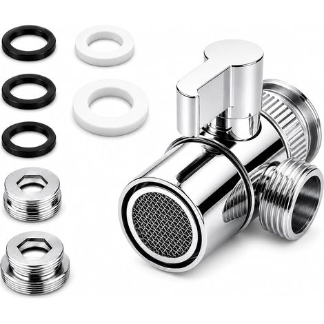 3 Voies Robinet Inverseur Diverter,Répartiteur Adaptateur pour Robinet M22-M24/M28 G1/2, 3 Voies Valve Inverseur pour Cuisine Salle de Bain,G1/2 Commutation Mâle-Femelle,Chromé (1/5)