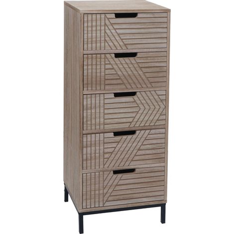 Commode meuble de rangement 5 tiroirs design 3D 84x35x29 cm en bois et métal 040009739