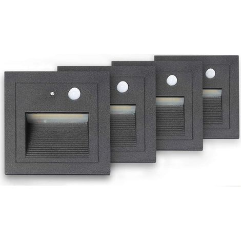 Spot encastrable extérieur mur et plafond　de 4 LED Spot Mural Encastré 3W Applique Murale Escalier Etape Lumière Lampe Détecteur de Mouvement Sol Encastré Lumière Escalier Lumière Hall Lampe 2800K Bla (1/4)