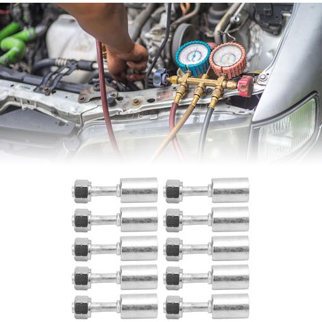 Set mit 10 Kfz-Klimaanlagen-Anschlüssen, Aluminium-Anschlüssen, umweltfreundlichen 3-Punkt-R134-Anschlüssen mit 3-Punkt-R12-Aluminiumringen, 180-Grad-Direktanschlüssen (Referenz: LR-FT012) (1/5)