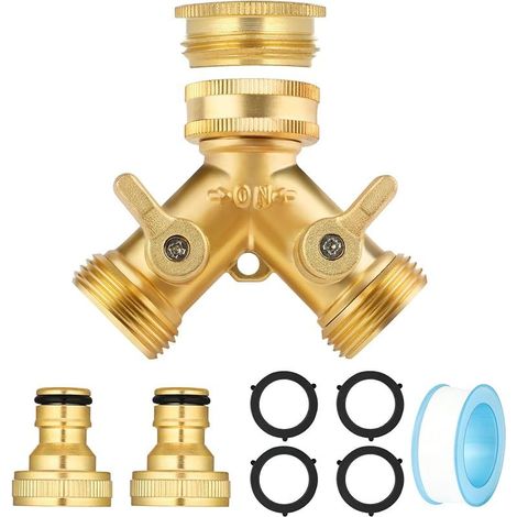 FOREHILL 3/4. 2 Voies Distributeur en Y en Laiton, Robinet Double Sortie avec 2 Robinets, Robinet Double Machine a Laver, Répartiteur ，eau pour Connexion de 2 Appareils pour Robinet Jardin
