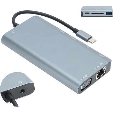 Hub USB-C 8-en-1 avec HDMI 4K, VGA, USB 3.0 et Ports Ethernet en Aluminium pour Ordinateur Portable (1/5)