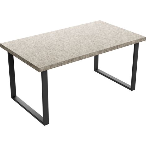 Esstisch aus Holz und Metall mit schwarzen quadratischen Beinen 220x100 cm Struktur-Grau