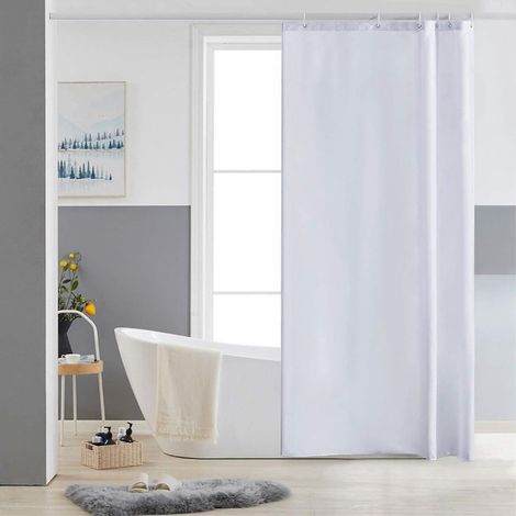 80 x 180cm Rideau de Douche,Blanc,Anti Moisissure,Petit,Tissu Polyester,Imperméable,Rideaux Baignoire Lavable en Machine,6 Crochets (1/5)