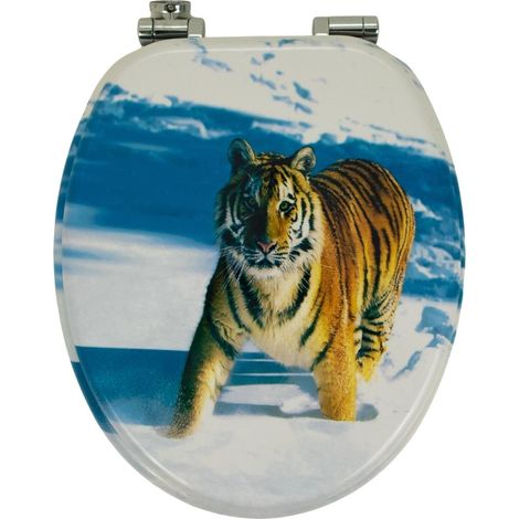 Sedile wc copri vater universale frizionato fantasia in mdf chiusura rallentata fantasia tiger - confezione 1