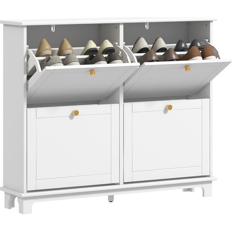 HOMCOM Narrow Shoe Cabinet with 4 Flip Drawers Adjustable Shelves, White (1/5)