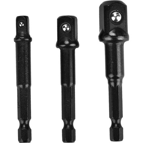Rodipu Bohrertreiber-Steckschlüsselsatz, Chrom-Vanadium-Stahl 1/4"3/8" 1/2"Sechskant-Steckschlüsselsatz 3-TLG. Für Bohrmaschine für pneumatischen Schraubendreher für elektrischen(Black) (1/5)