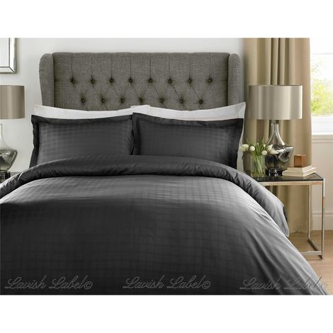 SDCS28 400TC - 100% Cotton Satin Stripe Check Duvet Set- Black- Single