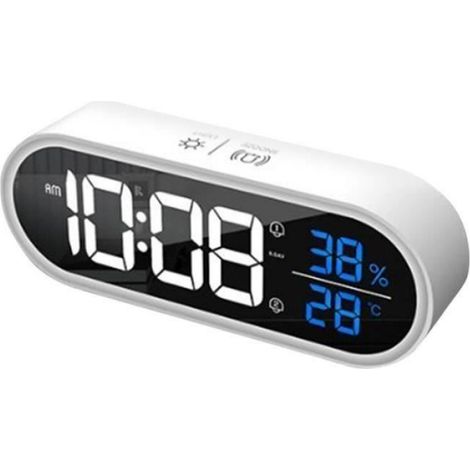 LED RéVeil NuméRique Snooze TempéRature Humidité Affichage USB Bureau Bande Miroir Horloge pour Salon DéCoration Blanc (1/4)