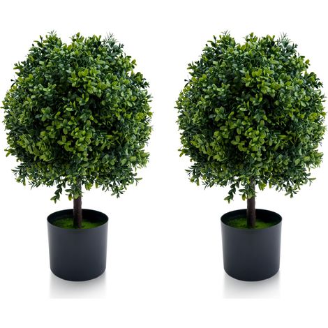 Lot de 2 boules topiaires artificielles en buis sans fruits – Plantes décoratives réalistes en pot – Pour entrée, intérieur, porche – Sans entretien – Vert foncé – Sans fruits 50 cm (1/5)