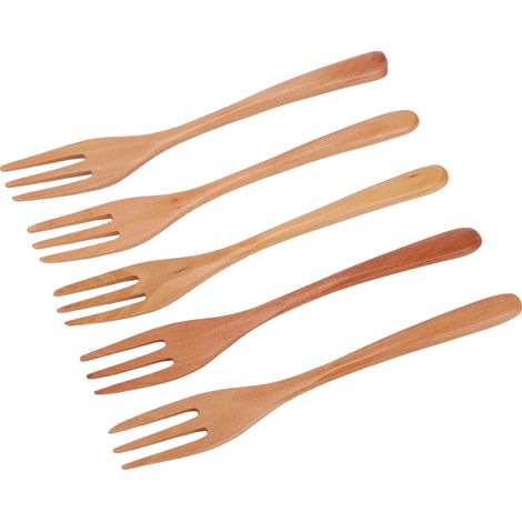 Ensemble de 5 fourchettes en bois de 19 cm (7,5 pouces) à 3 dents, réutilisables, style japonais, pour salade et repas. (1/5)