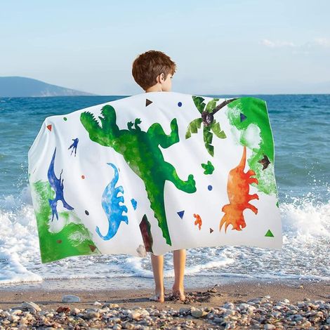 Weißes Dinosaurier-Strandtuch C004 - 76 x 150 cm (1/5)